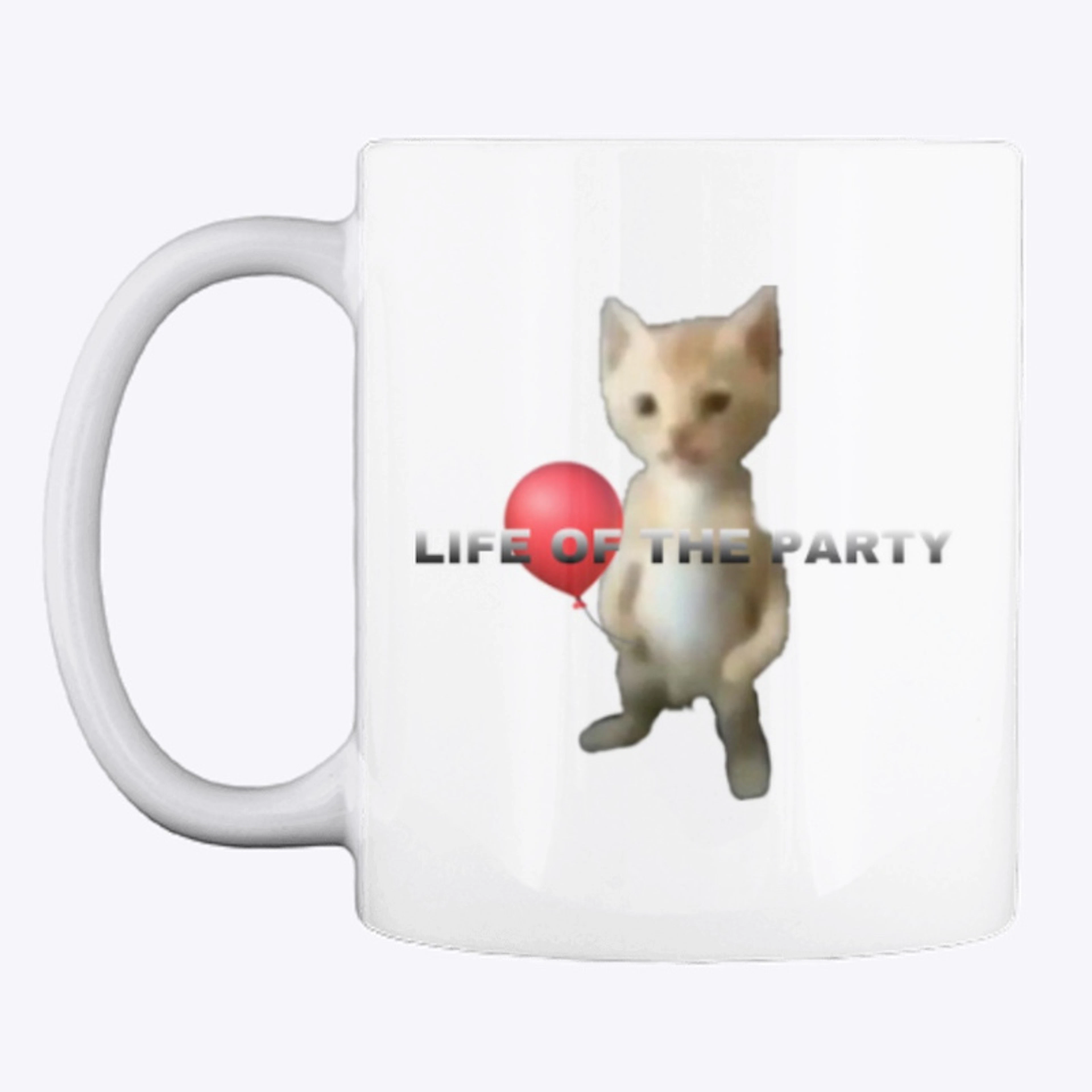“Life of the party” cat with balloon